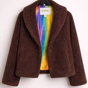 Apparis Dark Brown Teddy Jacket with Colorful Lining